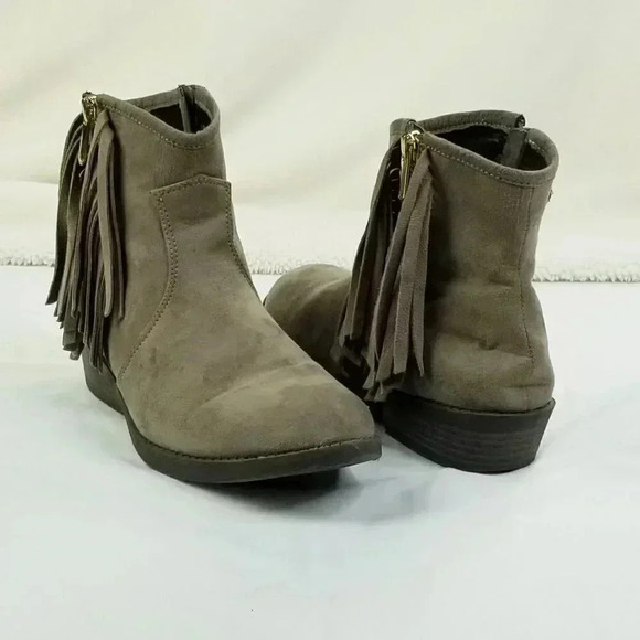Sam Edelman Size 4 Taupe Becka Addie Side Zip Tassels Suede Women's Ankle Boots - Picture 10 of 12